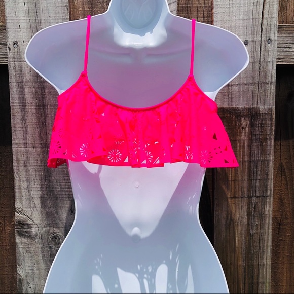 PINK Flounce Bikini Top Size MEDIUM Hot Pink - Picture 5 of 9